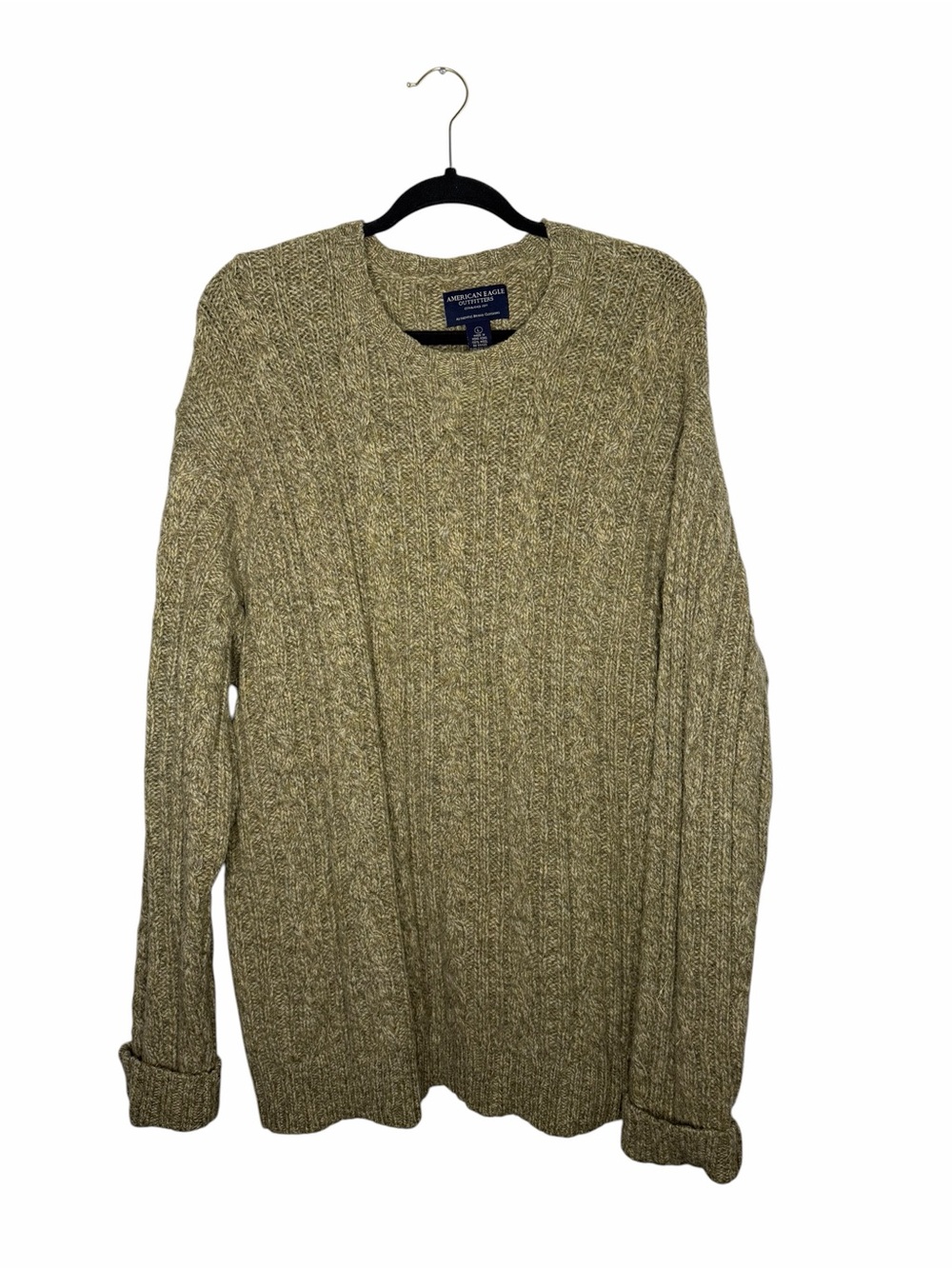 AMERICAN EAGLE / Vintage Wool Tan Handmade Fisherman Aran Cable Knit Sweater / L